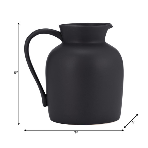 17052-02#Cer, 8" Pitcher Vase, Black