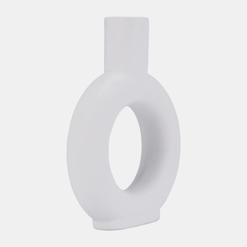 17054-01#Cer, 9" Round Cut-out Vase, White