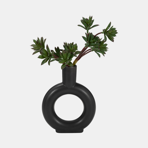 17054-02#Cer, 9" Round Cut-out Vase, Black