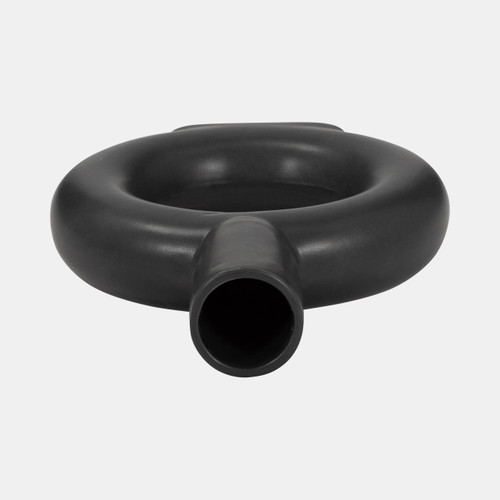 17054-02#Cer, 9" Round Cut-out Vase, Black