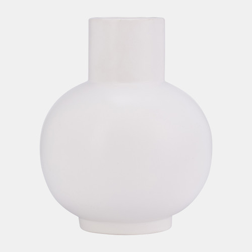17055-01#Cer, 8"h Bulbous Vase, White