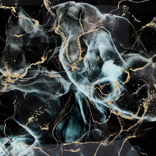 70191#63x43 Abstract Metallic Tempered Glass Art, Multi