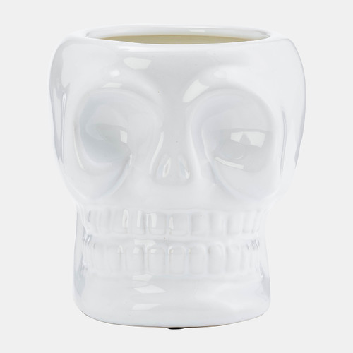 80163-01#Cer, 5" Skull Scented Candle, White 14oz