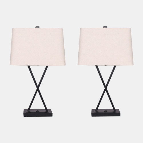 50710-01#Metal,s/2,25"h,x Bar Accent Tbl Lamps,blk