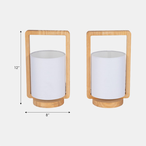 50713-02#Wood,s/2,11"h, Cylndr Tbl Lmps,nature Wood/wht