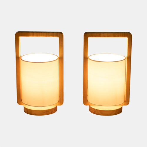 50713-02#Wood,s/2,11"h, Cylndr Tbl Lmps,nature Wood/wht