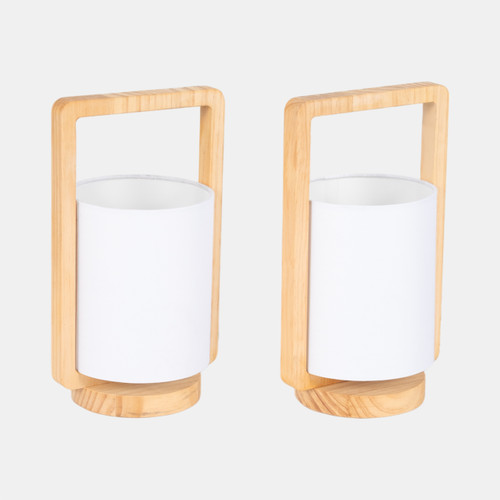 50713-02#Wood,s/2,11"h, Cylndr Tbl Lmps,nature Wood/wht