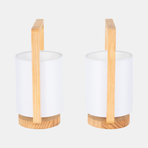50713-02#Wood,s/2,11"h, Cylndr Tbl Lmps,nature Wood/wht