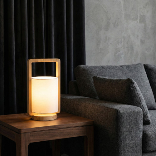 50713-02#Wood,s/2,11"h, Cylndr Tbl Lmps,nature Wood/wht