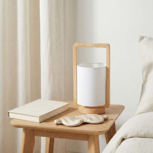 50713-02#Wood,s/2,11"h, Cylndr Tbl Lmps,nature Wood/wht