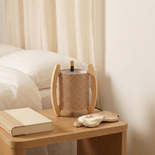 50718-01#Wood,s/2,11"h, Cylnder Tripod Tbl Lamps,kaki