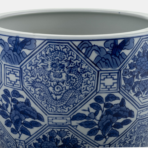 17106-02#Cer, S/3 6/8/10" Chinoiserie Planters, Blue/white