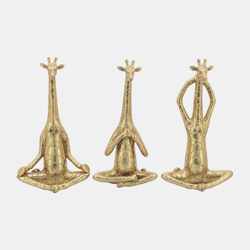 17112-01#Polyresin,s/3,12"h, Yoga Giraffe, Gold