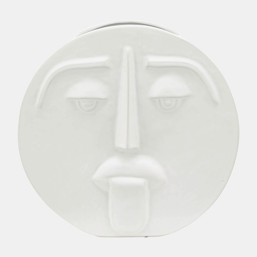 17129-02#Cer, 10" Sad Face Vase, White