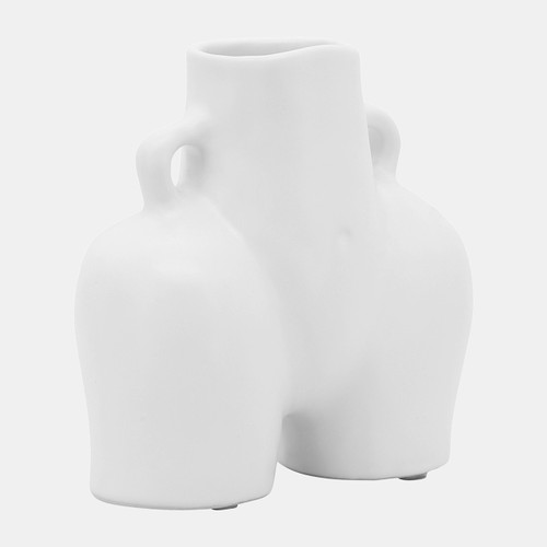 17131-02#Cer, 6" Half Body Vase, White