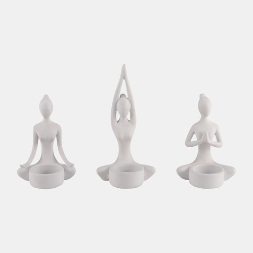 17142-01#S/3, 7"h Resin Yoga Women Tealight Holder, Wt