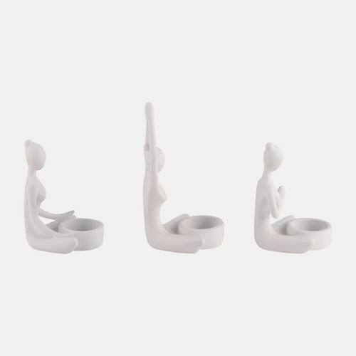 17142-01#S/3, 7"h Resin Yoga Women Tealight Holder, Wt