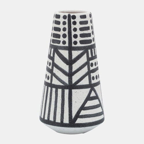 17143#Cer, 8" Eclectic Vase, Black/white