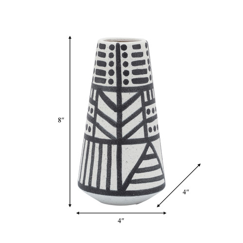 17143#Cer, 8" Eclectic Vase, Black/white