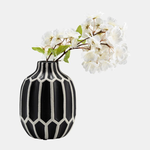 17144#Cer, 8" Decorative Vase, Black/white