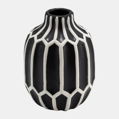 17144#Cer, 8" Decorative Vase, Black/white