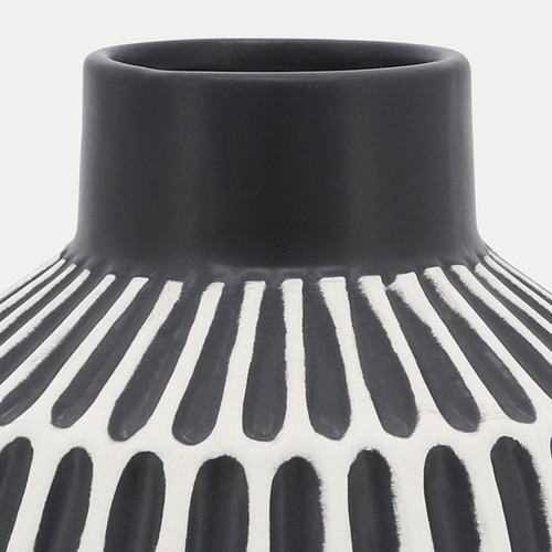 17160#Cer, 6"h Tribal Vase, Black