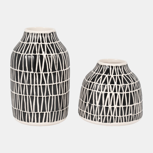 17162-01#Cer, 7" Tribal Vase, Black
