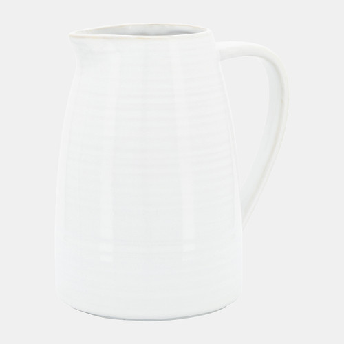 17163#Cer, 8"h Pitcher, White