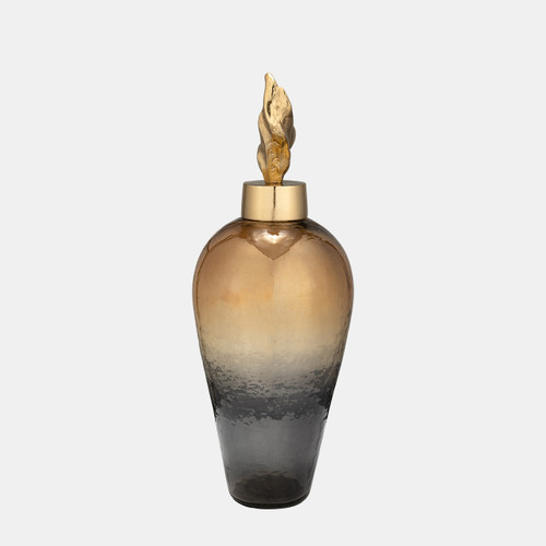 17172-02#22"h Metal Vase W/ Lily Lid, Bronze