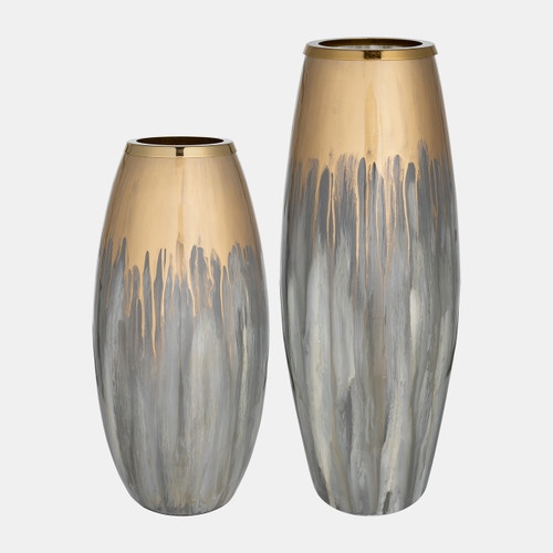 17178-01#18"h Glass Vase W Metal Ring, Champagne