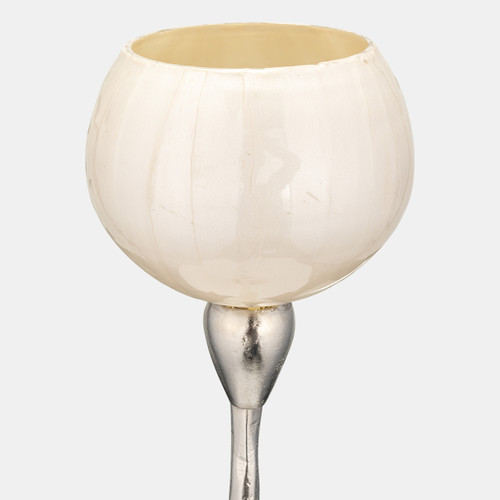 17185-03#Glass, 24"h Tealight Holder, Pearl White