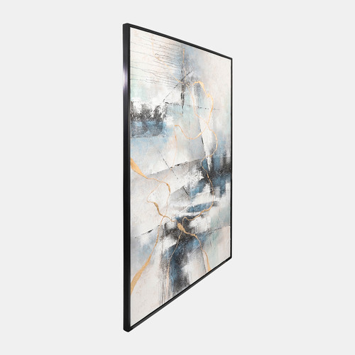 70206#74x50 Framed Hand Painted Abstract Canvas, Ivory