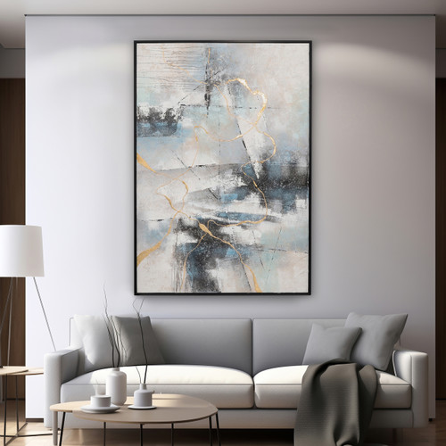 70206#74x50 Framed Hand Painted Abstract Canvas, Ivory