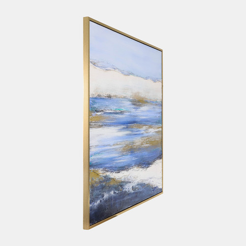 70209#52x52  Framed Hand Painted Ocean Canvas, Blue