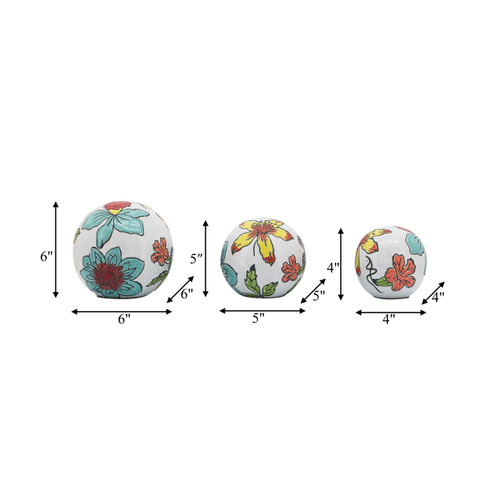 17333#Cer, S/3 4/5/6" Floral Orb, Multi