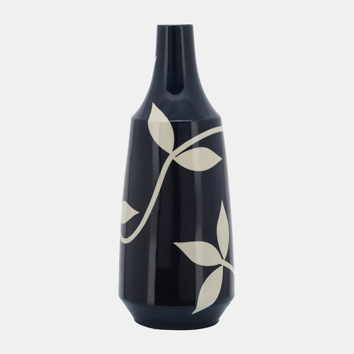 17334#Cer,  19" Leaf Vase, Blue