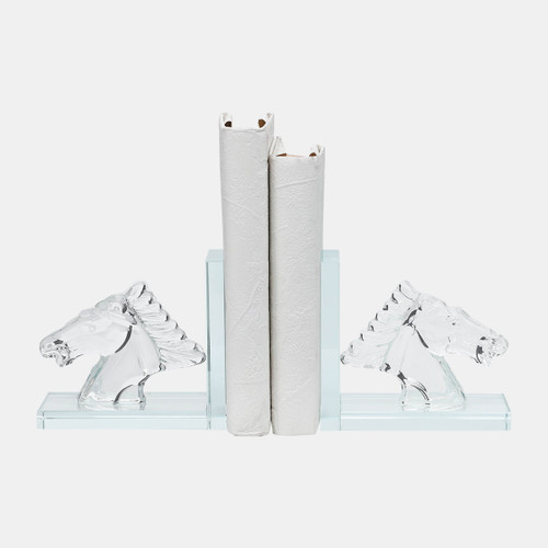 17360#Crystal, S/2 5"h Horse Bookends
