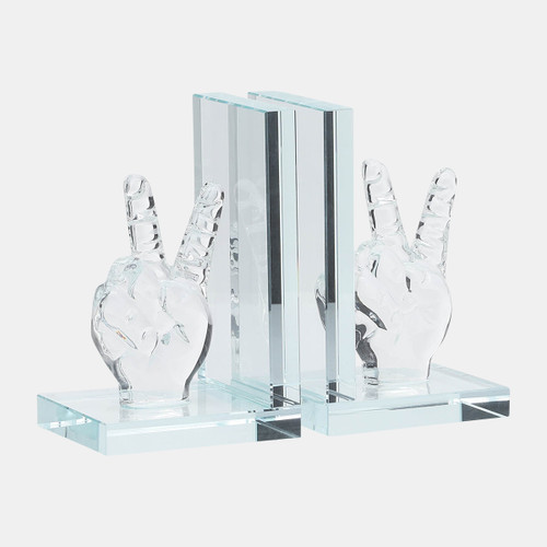 17363#Crystal, S/2 6"h Peace Sign Bookends