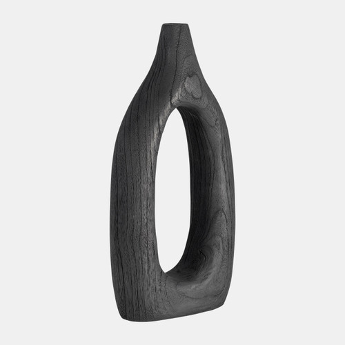 17376-02#Wood, 14"h Cut-out Vase, Black