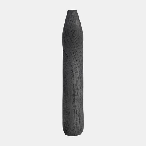 17376-02#Wood, 14"h Cut-out Vase, Black