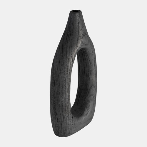 17376-02#Wood, 14"h Cut-out Vase, Black