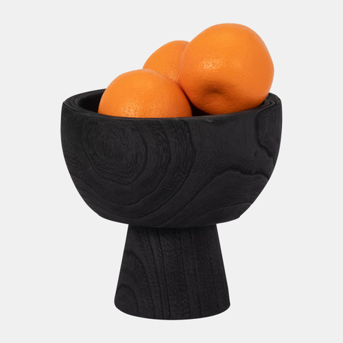 17377-02#Wood, 8" Bowl W/ Stand, Black