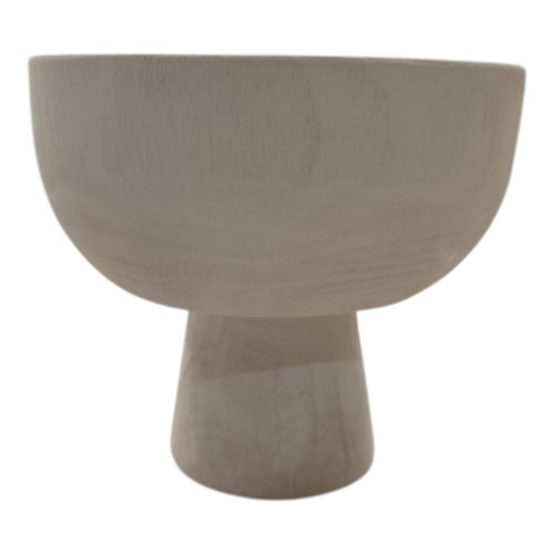 17377-03#Wood, 8" Bowl W/ Stand, White