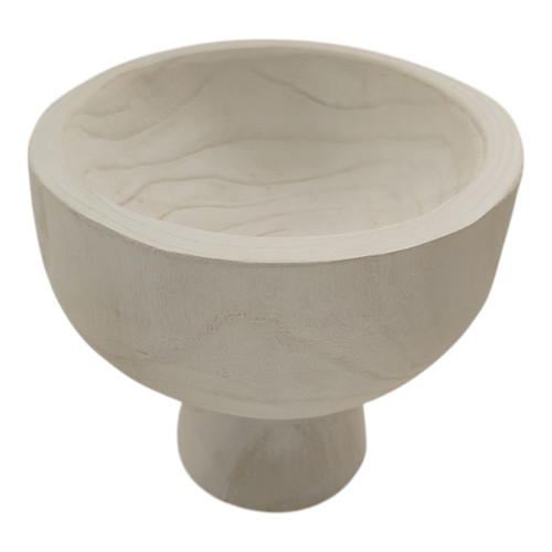 17377-03#Wood, 8" Bowl W/ Stand, White