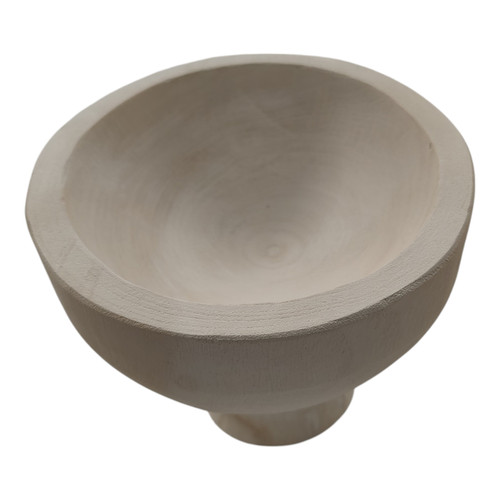 17377-03#Wood, 8" Bowl W/ Stand, White