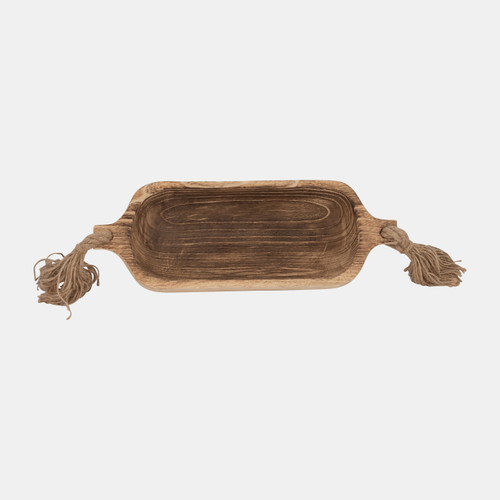 17382#Wood, 15" Tray W/ Tassels, Natural