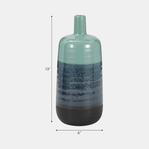 14793-05#Ceramic 13", Tri-colored Speckled Vase, Aqua Grn
