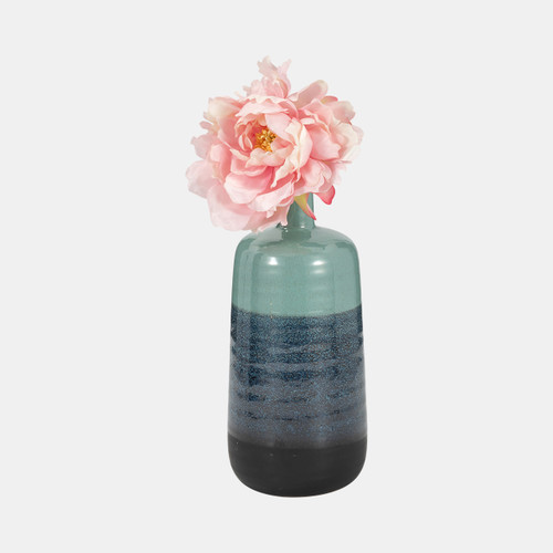 14793-05#Ceramic 13", Tri-colored Speckled Vase, Aqua Grn