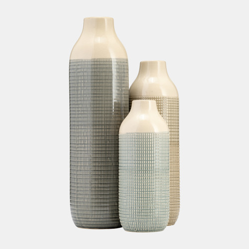 17366-02#Cer, 16"h 3-tone Vase, Olive Green