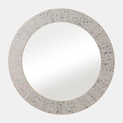 17387#Mosaic 24" Rnd Tiled Mirror Chmpg